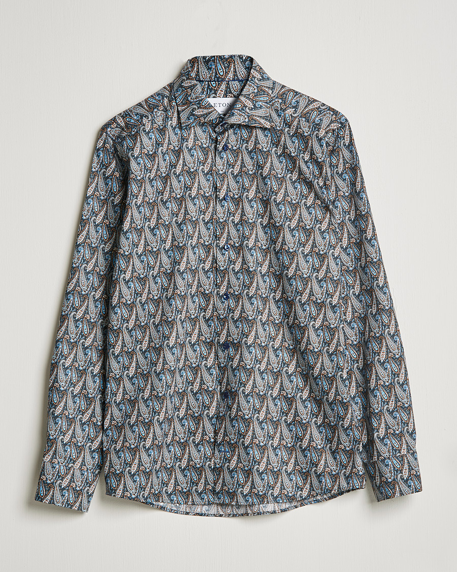 Heren | Overhemden | Eton | Paisley Signature Twill Slim Shirt Navy Blue