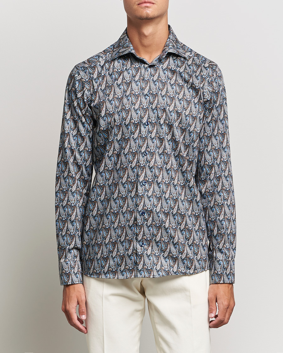 Heren | Overhemden | Eton | Paisley Signature Twill Slim Shirt Navy Blue