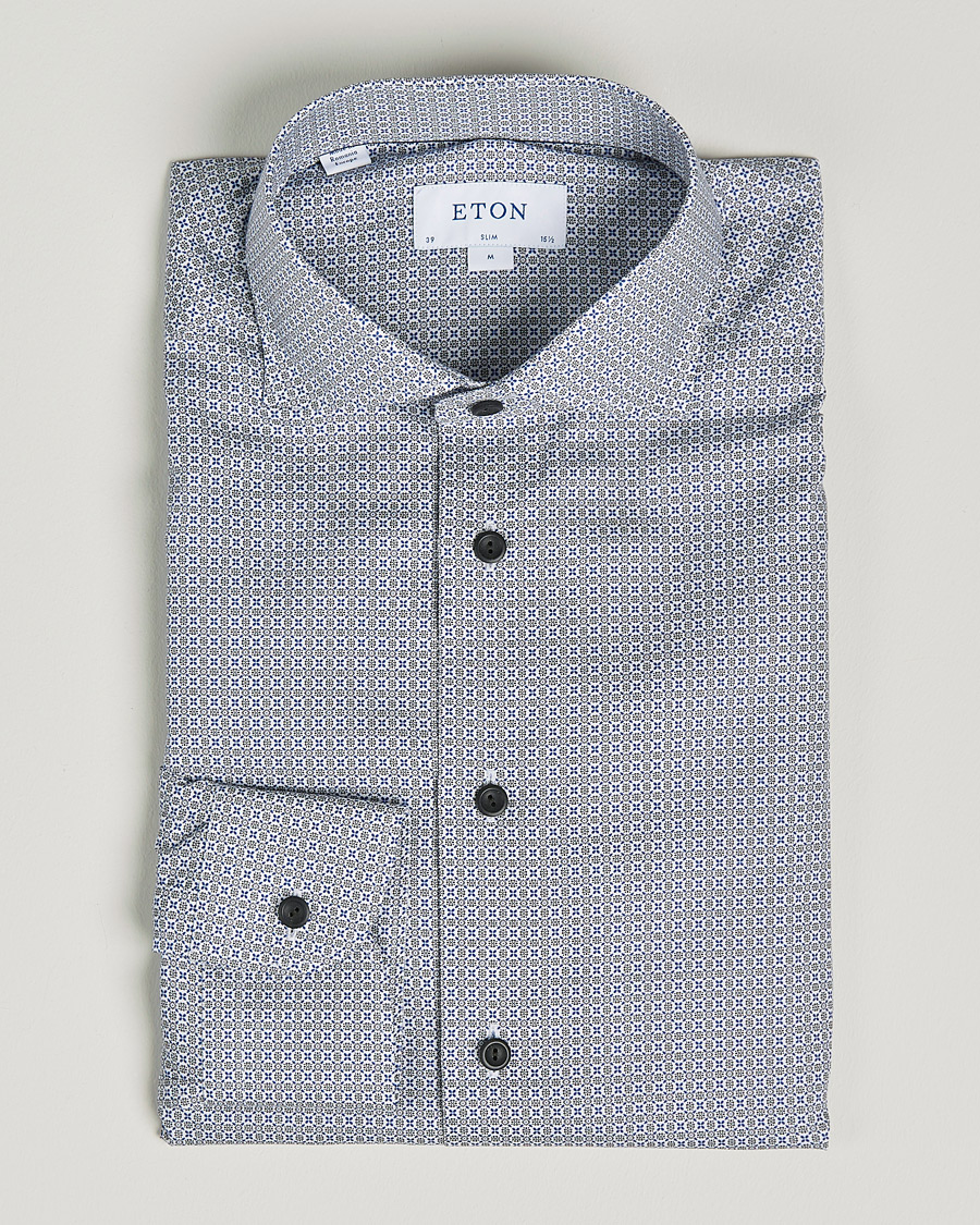 Heren | Overhemden | Eton | Floral Print Cotton Tencel Flannel Shirt Navy