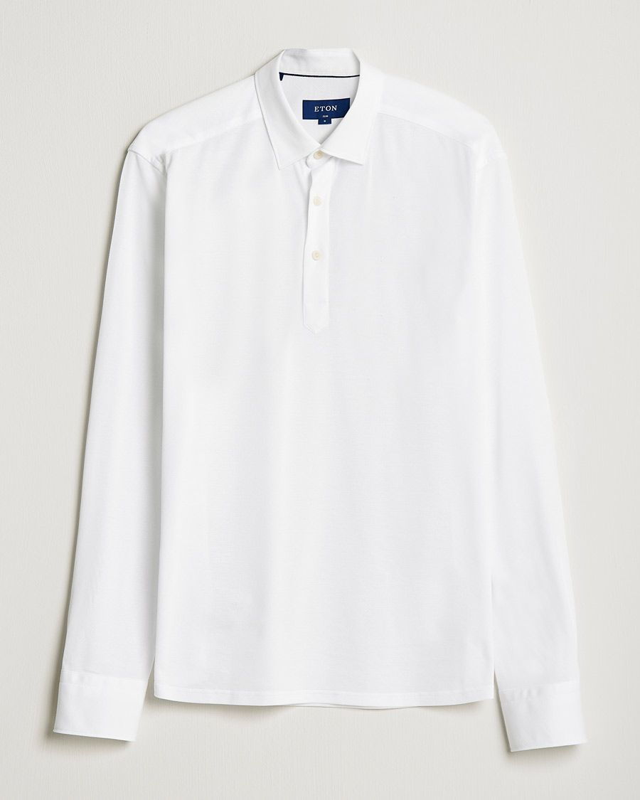Heren | Truien | Eton | Slim Fit Cotton Piqué Popover Shirt White