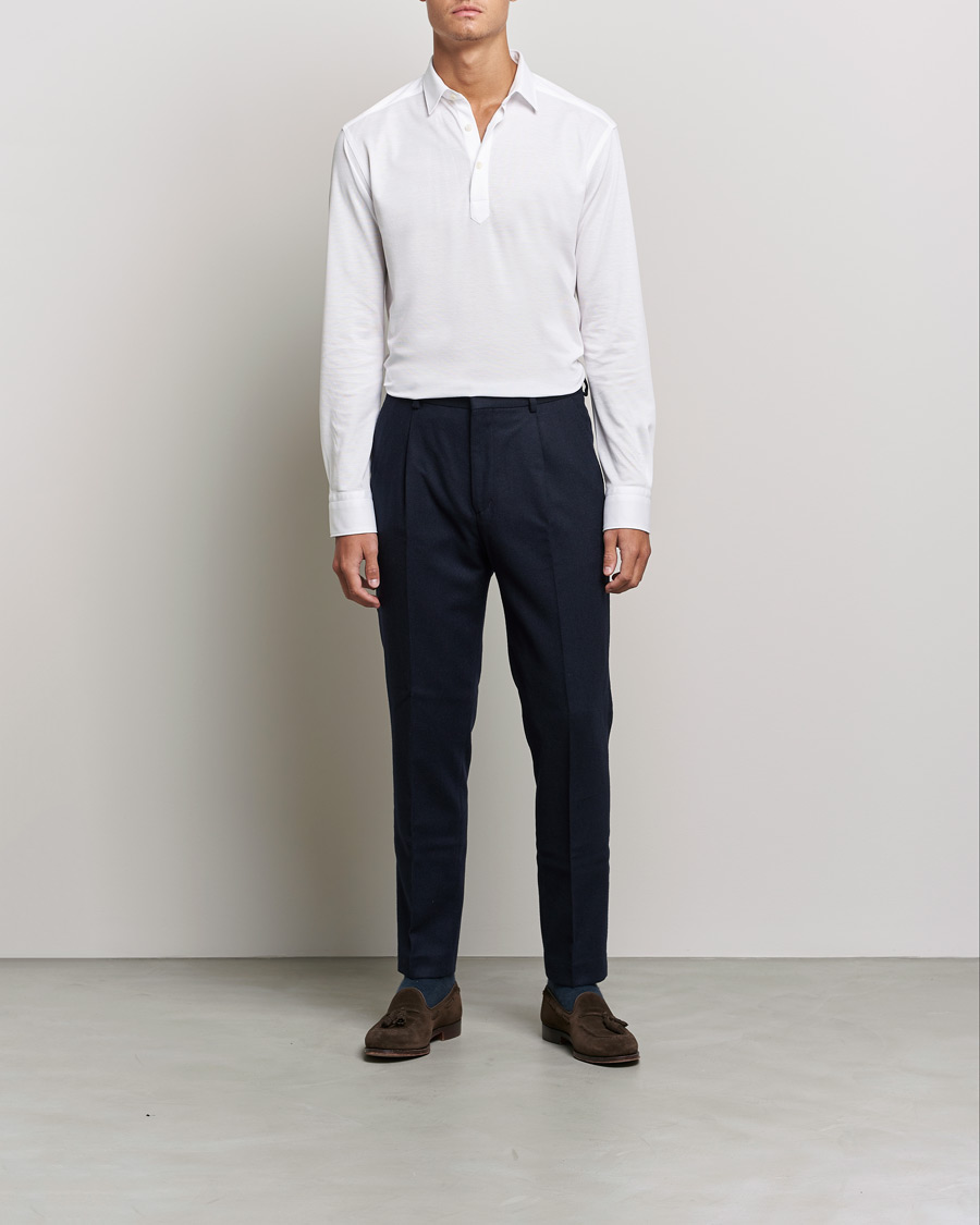Heren | Truien | Eton | Slim Fit Cotton Piqué Popover Shirt White