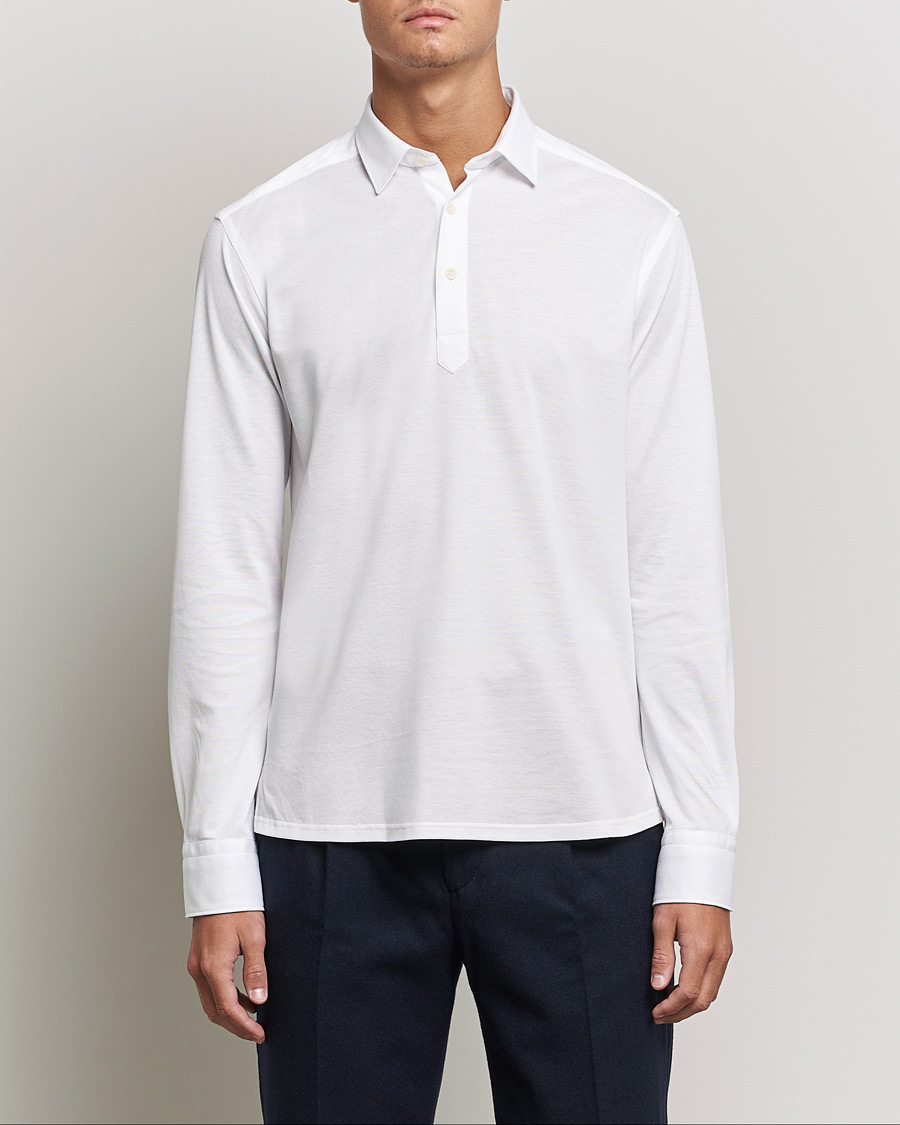 Heren | Truien | Eton | Slim Fit Cotton Piqué Popover Shirt White
