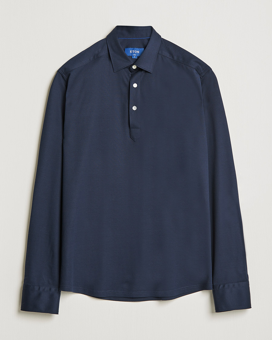 Heren | Truien | Eton | Slim Fit Cotton Piqué Popover Shirt Navy
