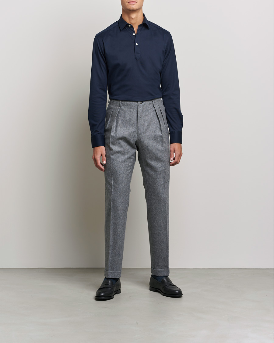 Heren | Truien | Eton | Slim Fit Cotton Piqué Popover Shirt Navy