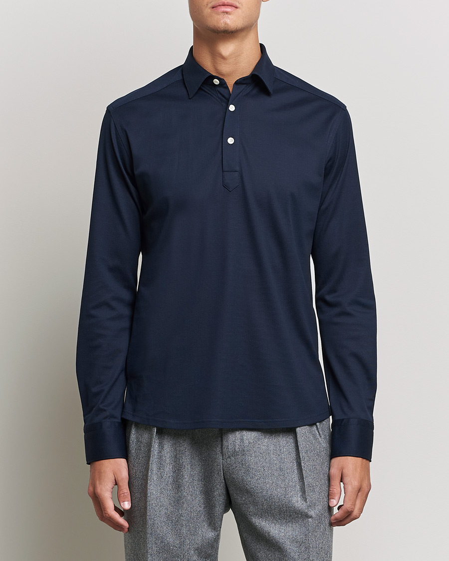 Heren | Truien | Eton | Slim Fit Cotton Piqué Popover Shirt Navy