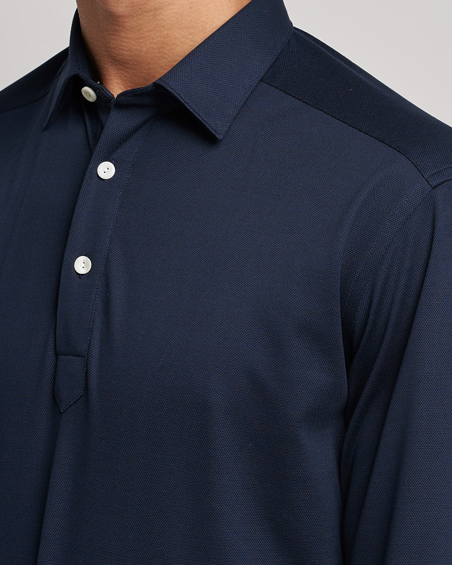 Heren | Truien | Eton | Slim Fit Cotton Piqué Popover Shirt Navy