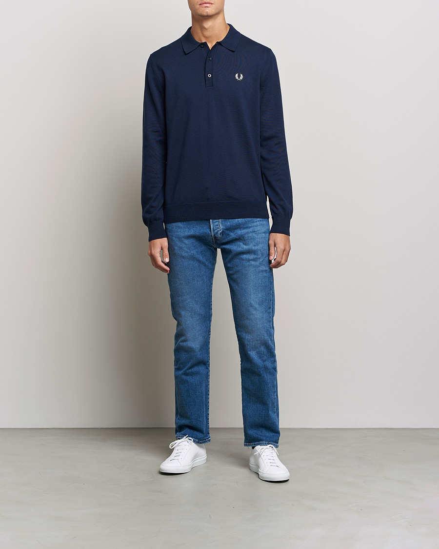 Heren | Truien | Fred Perry | Long Sleeve Knitted Shirt Navy
