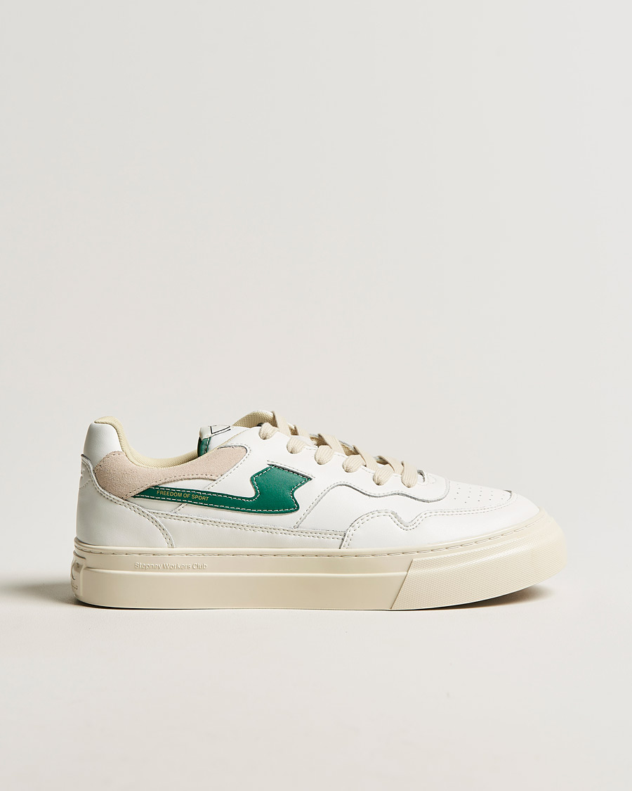 Heren | Stepney Workers Club Pearl S-Strike Leather Sneaker White Green | Stepney Workers Club | Pearl S-Strike Leather Sneaker White Green