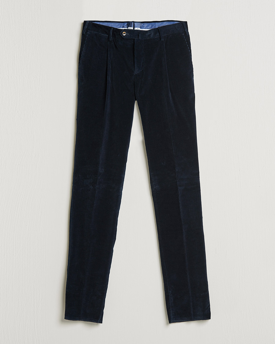 Heren | PT01 | PT01 | Slim Fit Pleated Corduroy Trousers Navy