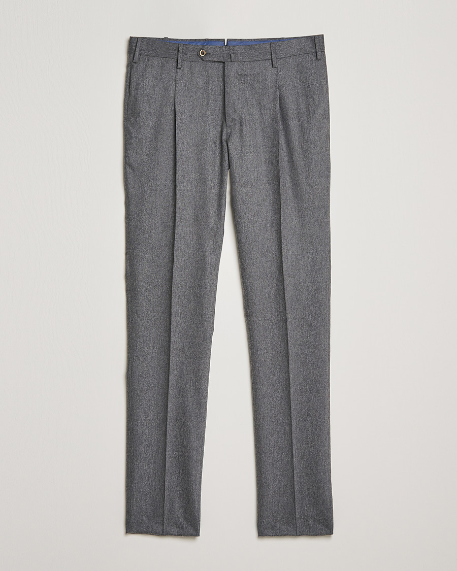 Heren | Broeken | PT01 | Slim Fit Pleated Flannel Trousers Light Grey