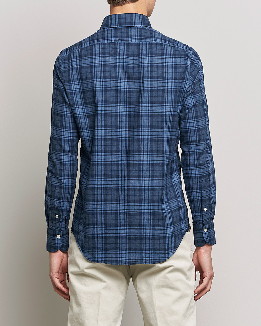 Heren | Overhemden | Finamore Napoli | Tokyo Slim Light Flannel Shirt Navy Check