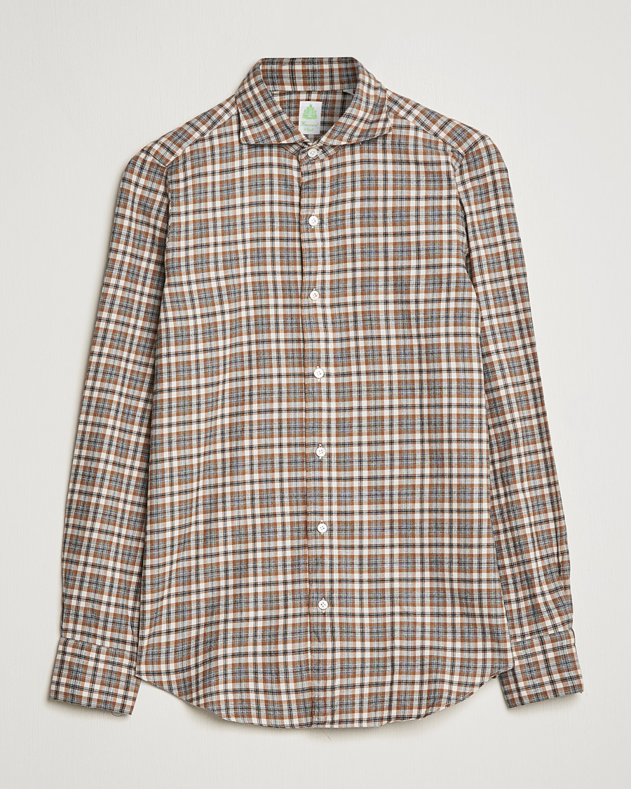 Heren | Overhemden | Finamore Napoli | Tokyo Slim Light Flannel Shirt Brown Check