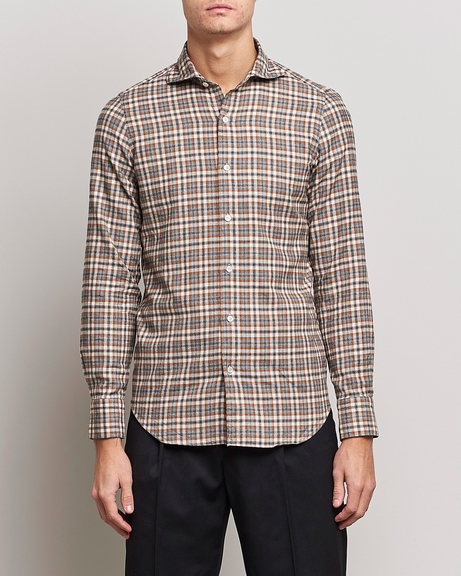 Heren | Overhemden | Finamore Napoli | Tokyo Slim Light Flannel Shirt Brown Check