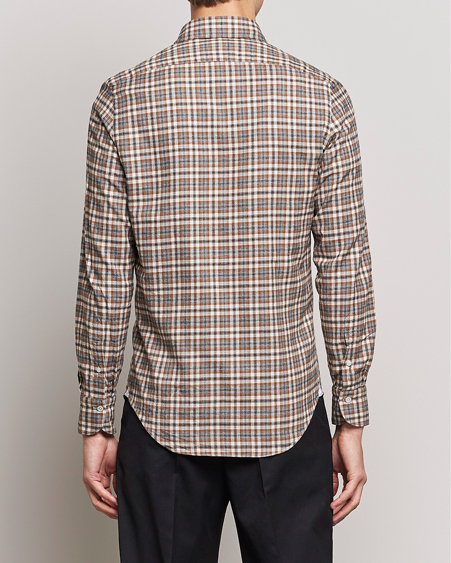 Heren | Overhemden | Finamore Napoli | Tokyo Slim Light Flannel Shirt Brown Check