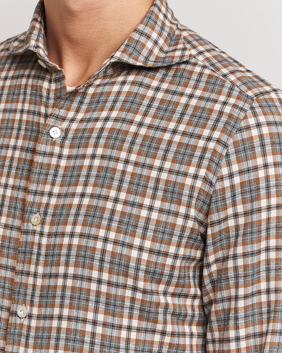 Heren | Overhemden | Finamore Napoli | Tokyo Slim Light Flannel Shirt Brown Check