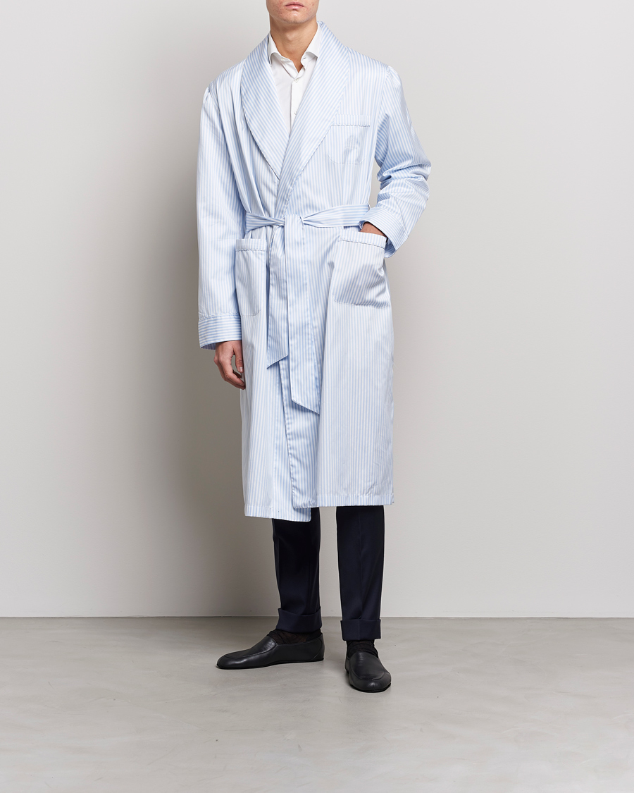 Heren | Pyjama's en gewaden | Finamore Napoli | Levante Popeline Robe Light Blue Stripe
