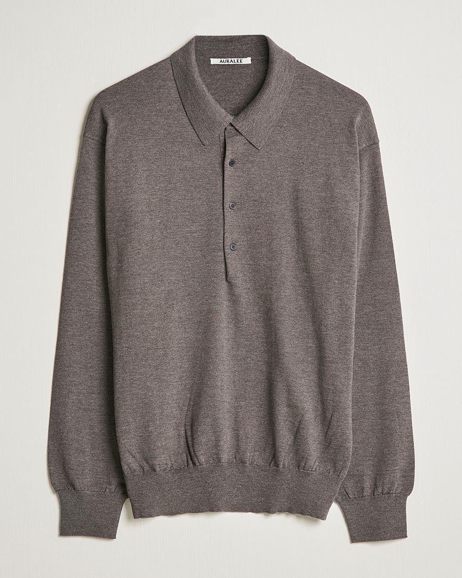 Heren | Truien | Auralee | Knitted Wool Polo Dark Brown