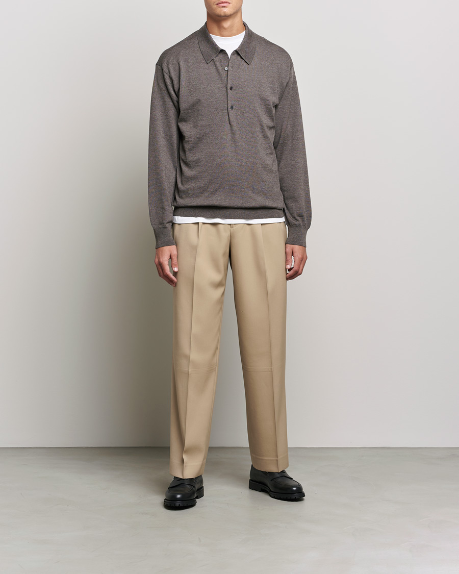 Heren | Truien | Auralee | Knitted Wool Polo Dark Brown