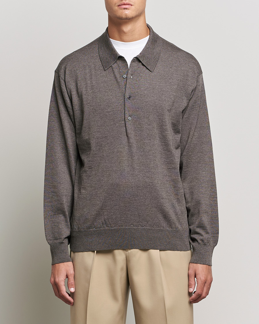 Heren | Truien | Auralee | Knitted Wool Polo Dark Brown