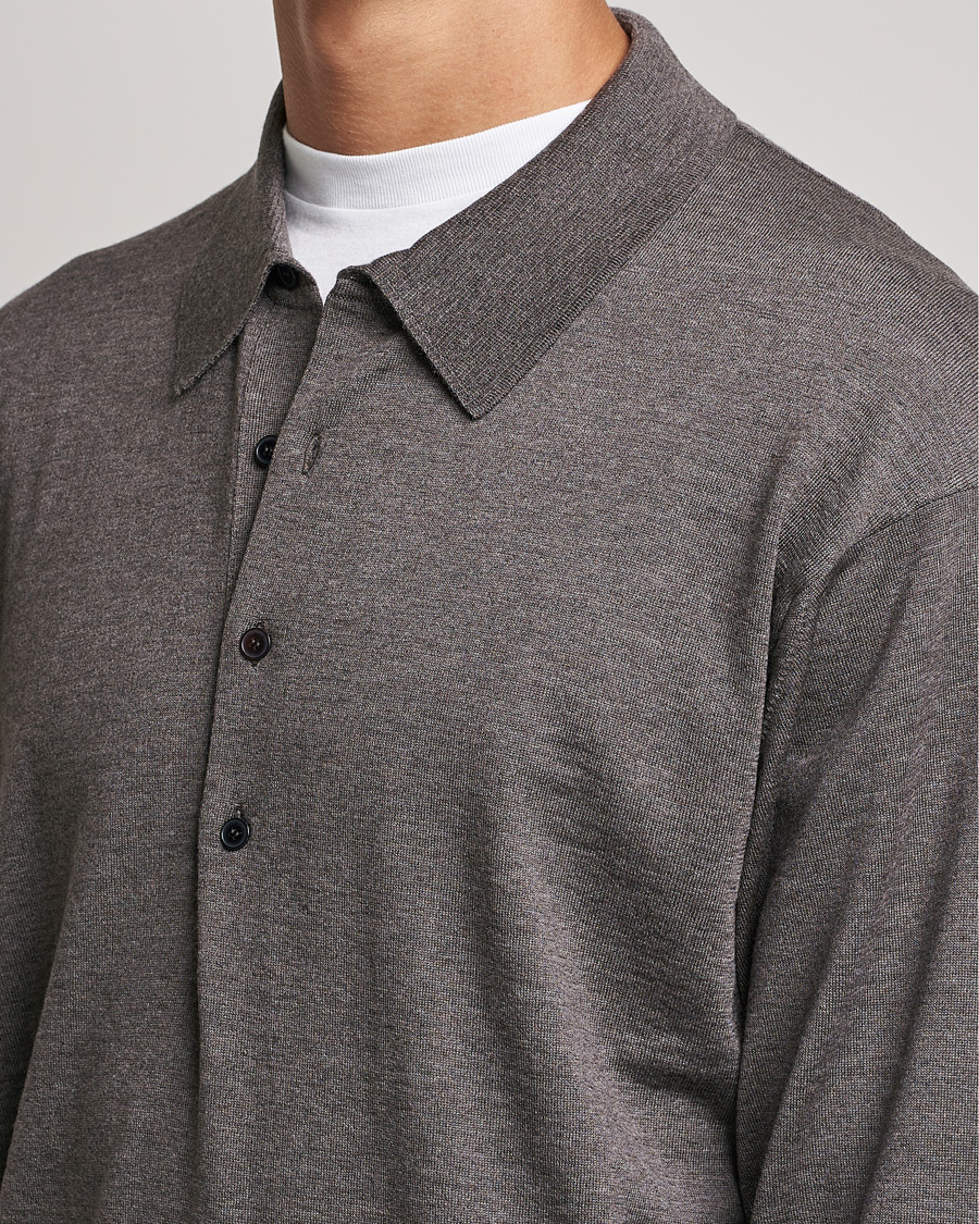 Heren | Truien | Auralee | Knitted Wool Polo Dark Brown