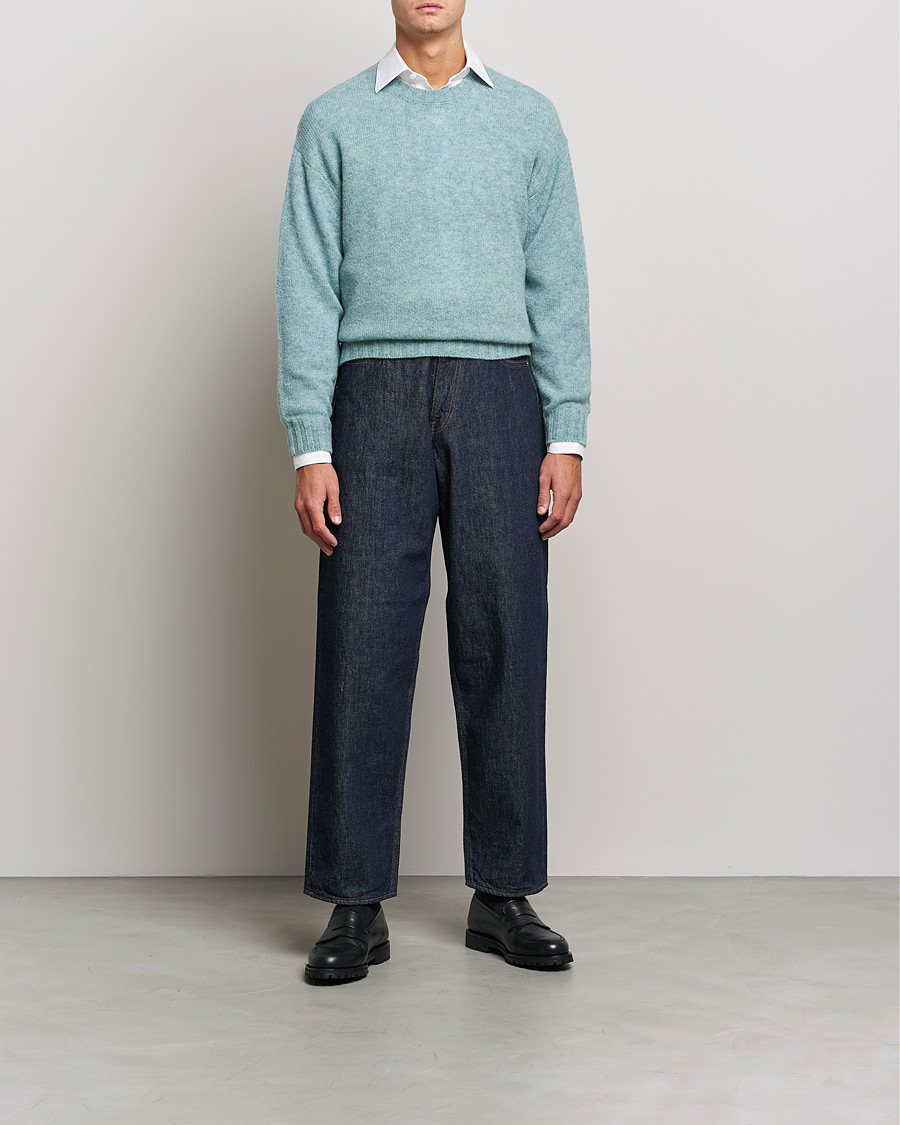 Heren | Truien | Auralee | Wool/Cashmere Crewneck Knit Top Blue Green