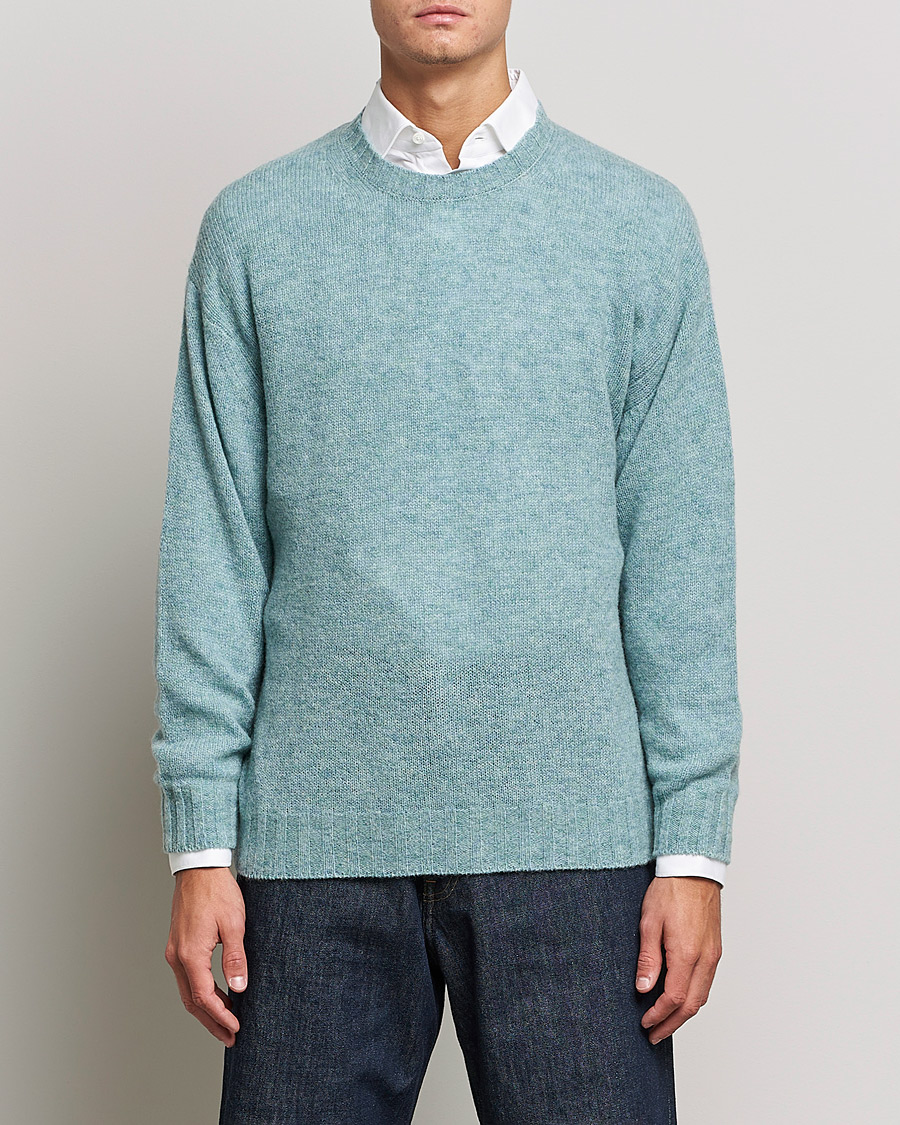 Heren | Truien | Auralee | Wool/Cashmere Crewneck Knit Top Blue Green