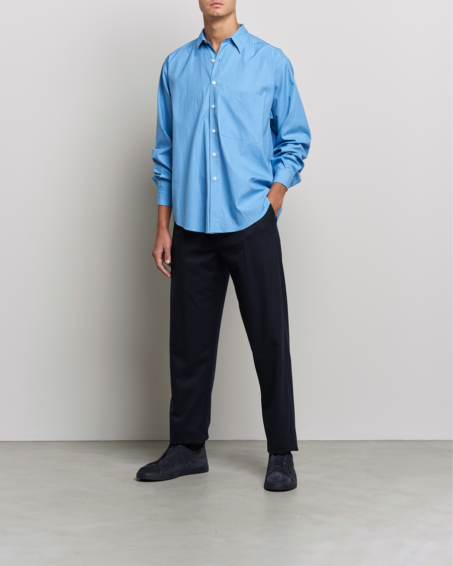 Heren | Overhemden | Auralee | Finx Twill Shirt Clear Blue