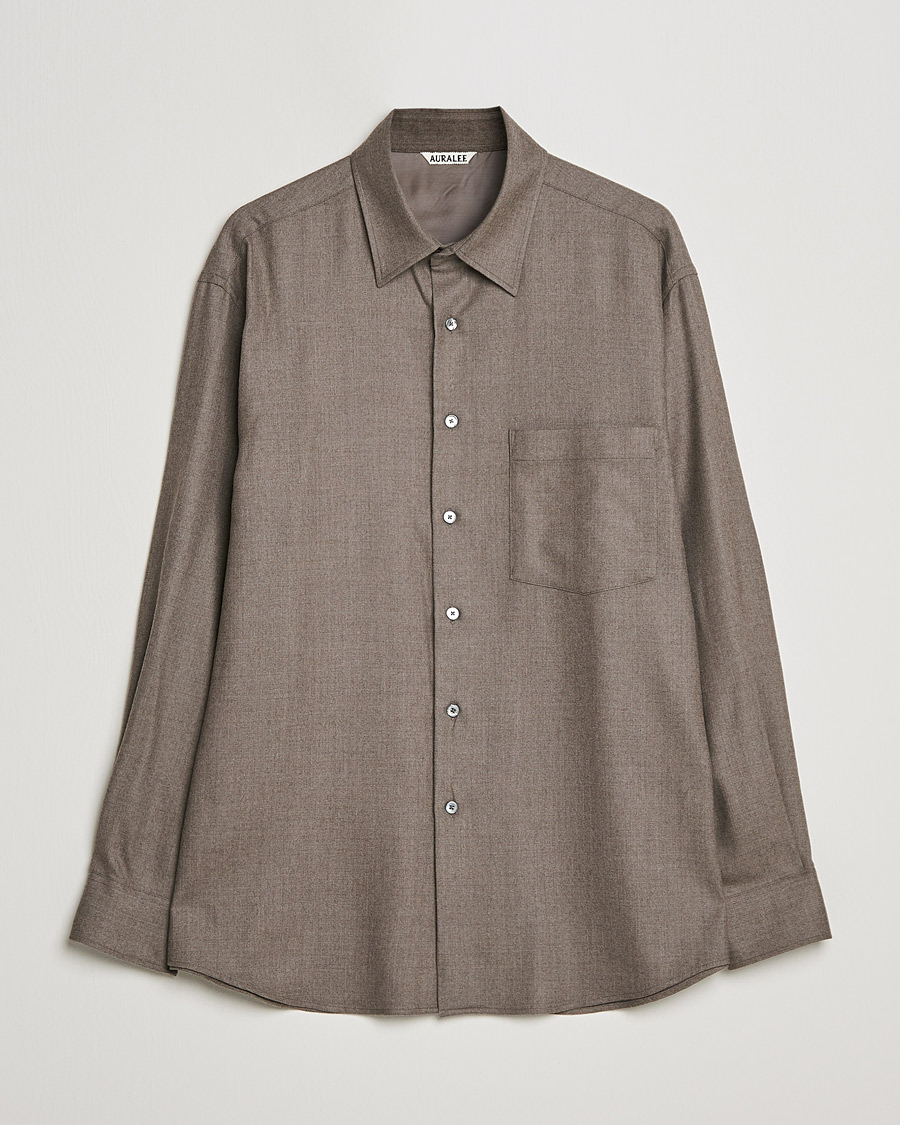 Heren | Overhemden | Auralee | Super Light Wool Shirt Dark Brown