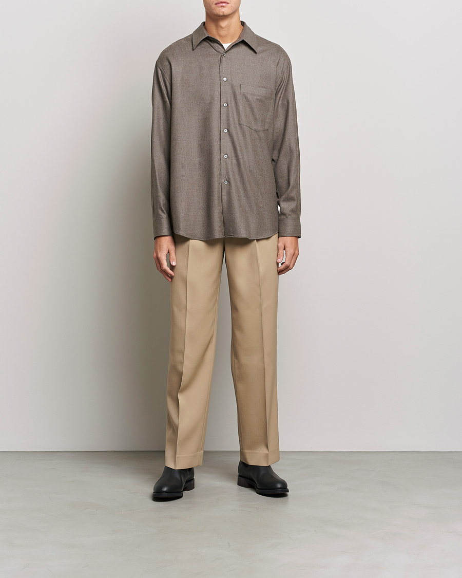 Heren | Overhemden | Auralee | Super Light Wool Shirt Dark Brown