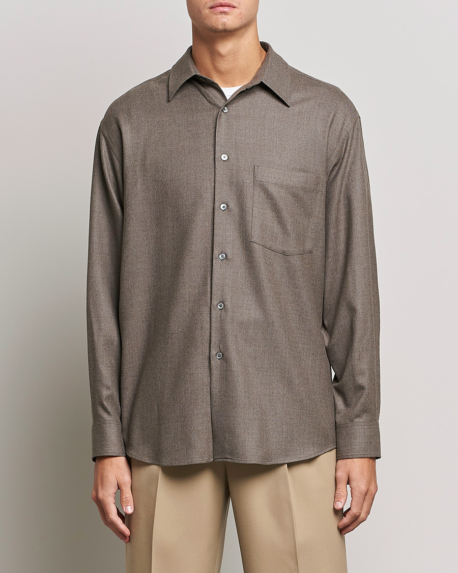 Heren | Overhemden | Auralee | Super Light Wool Shirt Dark Brown