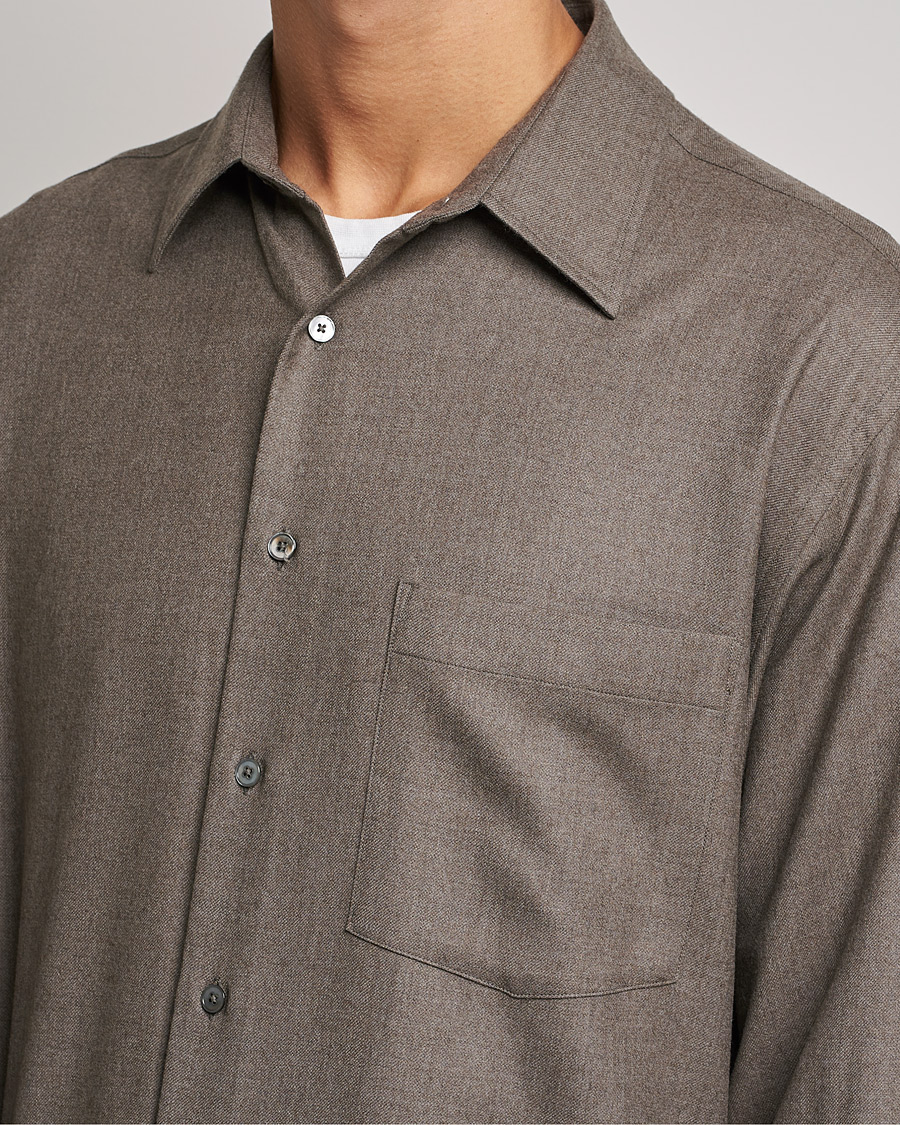 Heren | Overhemden | Auralee | Super Light Wool Shirt Dark Brown