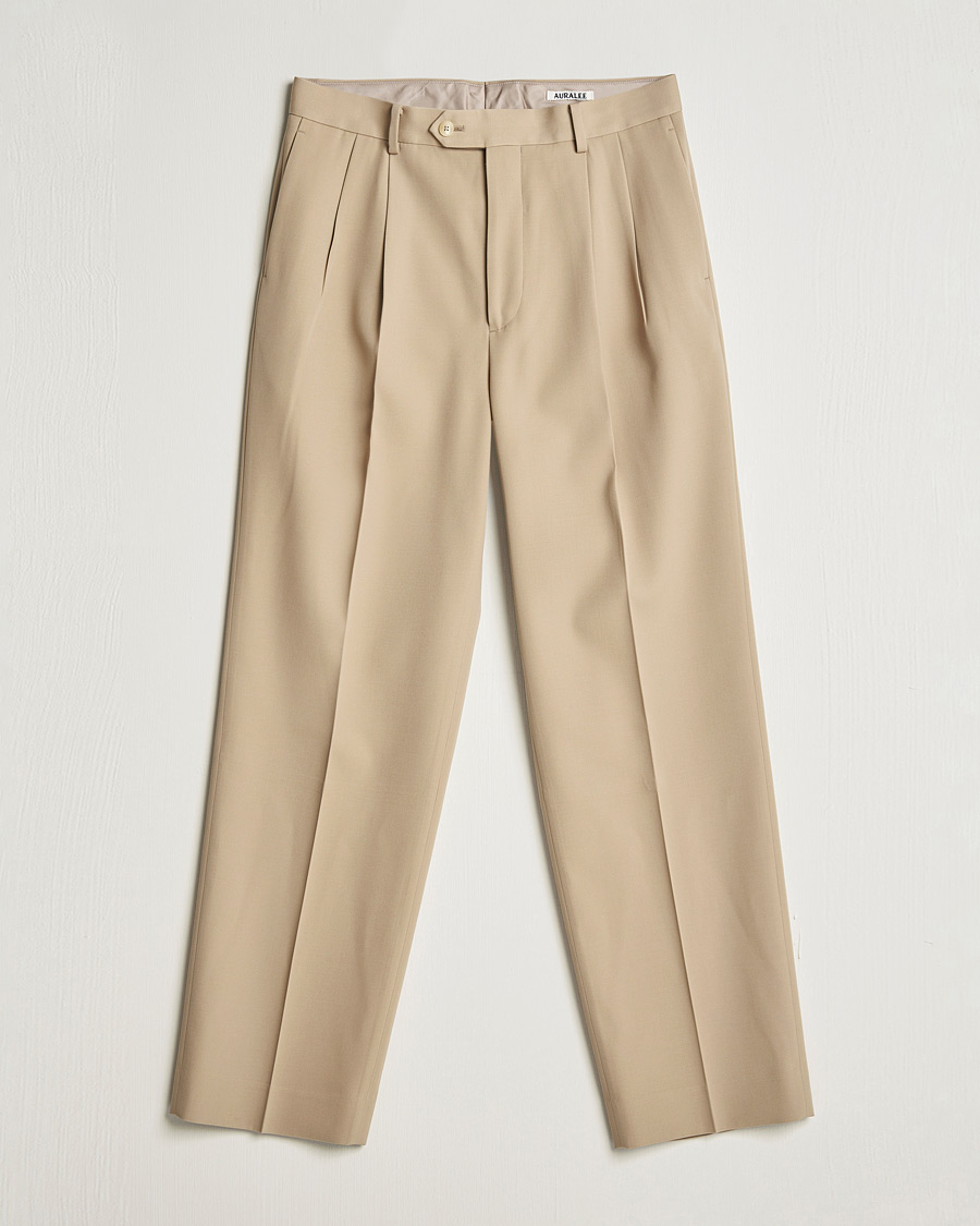 Heren | Broeken | Auralee | Wool Two Tuck Slacks Beige