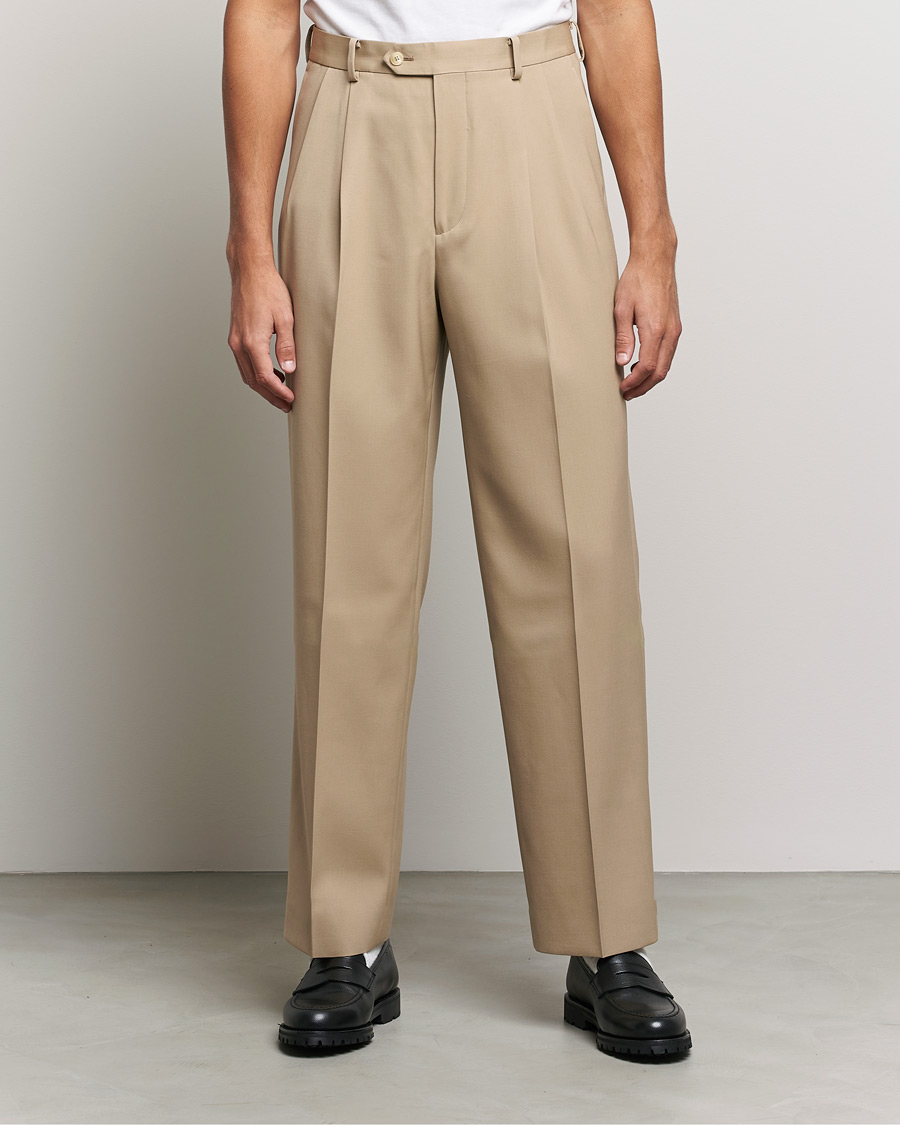 Heren | Broeken | Auralee | Wool Two Tuck Slacks Beige