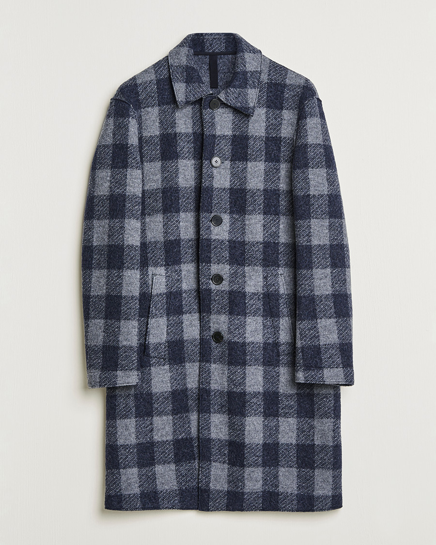 Heren | Jassen | Harris Wharf London | Vichy Fleece Lined Mac Coat Blue/Grey