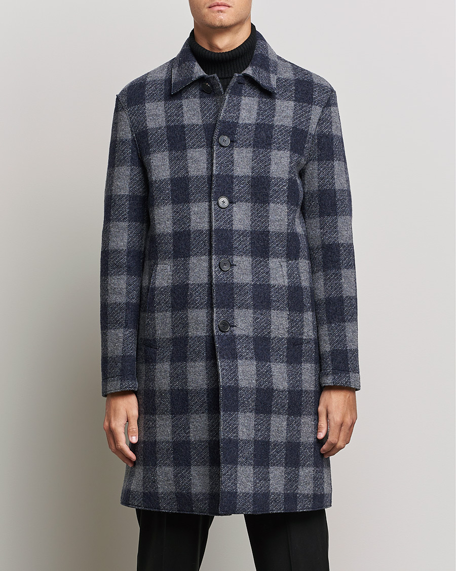 Heren | Jassen | Harris Wharf London | Vichy Fleece Lined Mac Coat Blue/Grey