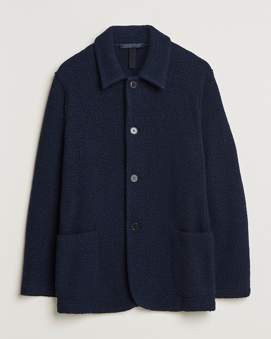 Heren | Overhemden | Harris Wharf London | Harrington Wool Boucleè Shirt Jacket Navy