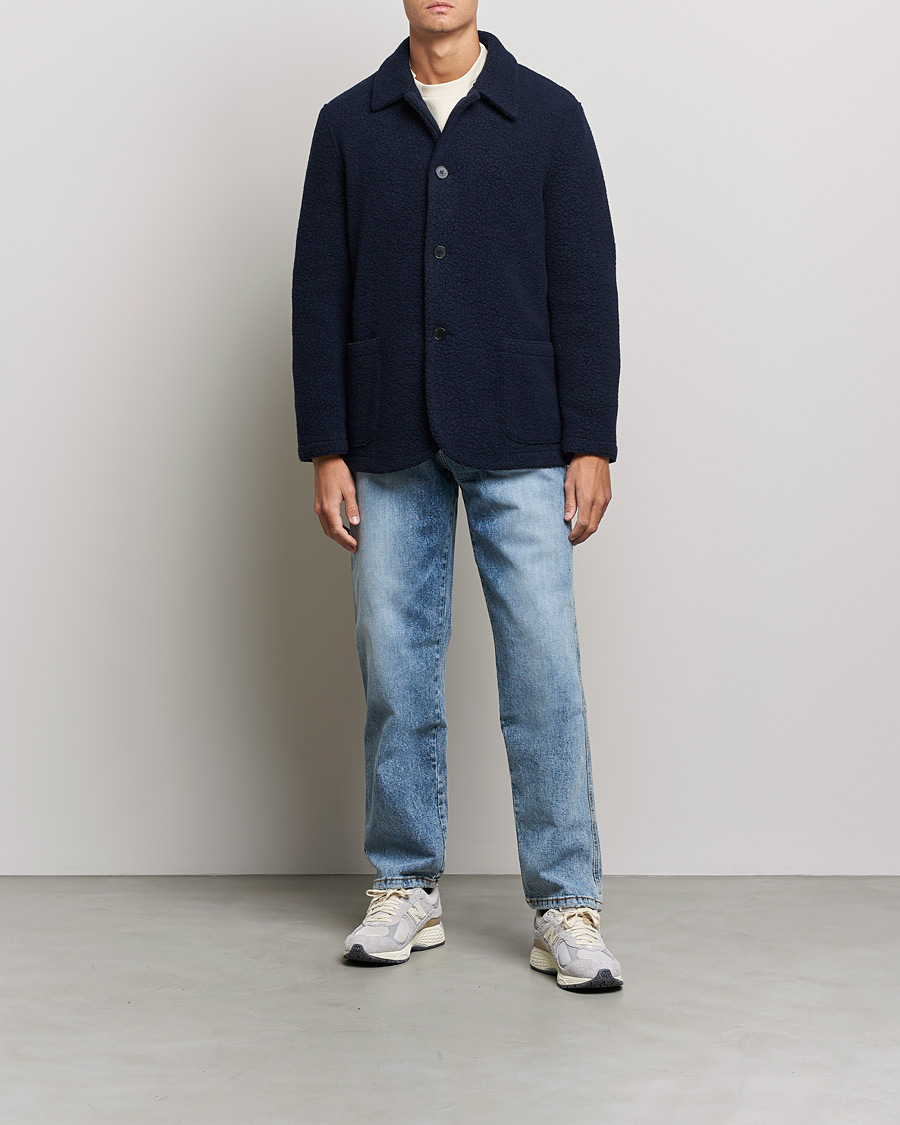Heren | Overhemden | Harris Wharf London | Harrington Wool Boucleè Shirt Jacket Navy