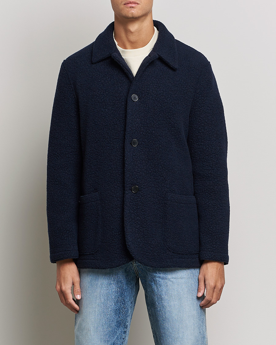Heren | Overhemden | Harris Wharf London | Harrington Wool Boucleè Shirt Jacket Navy