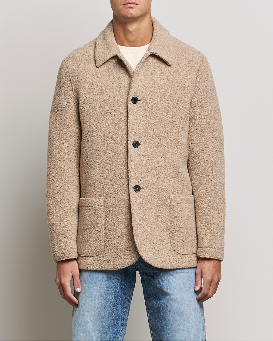 Heren | Overhemden | Harris Wharf London | Harrington Wool Boucleè Shirt Jacket Tan