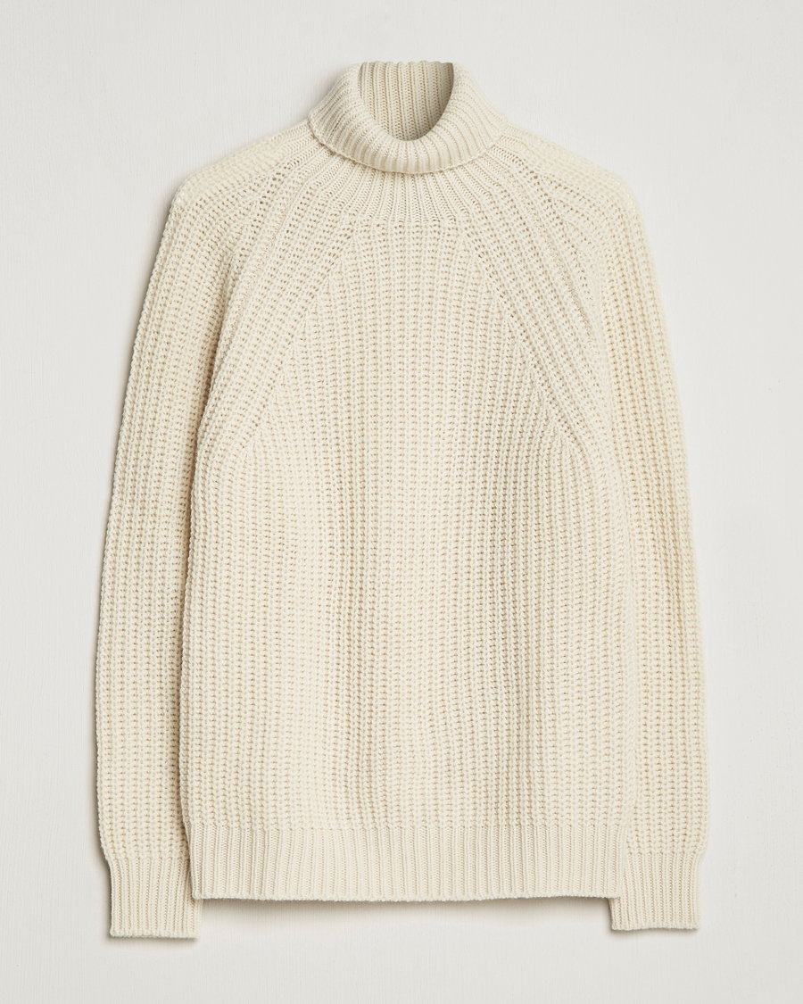 Heren | Truien | Drake's | Lambswool Heavy Submariner Roll Neck White