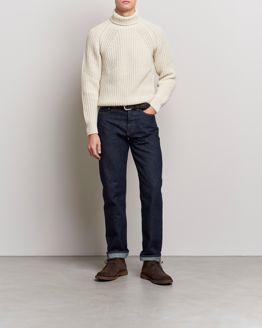 Heren | Truien | Drake's | Lambswool Heavy Submariner Roll Neck White