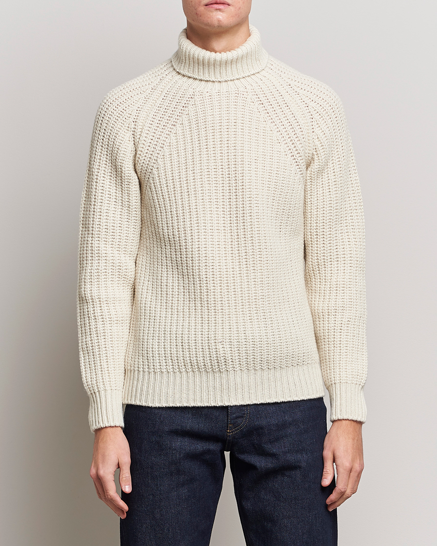 Heren | Truien | Drake's | Lambswool Heavy Submariner Roll Neck White