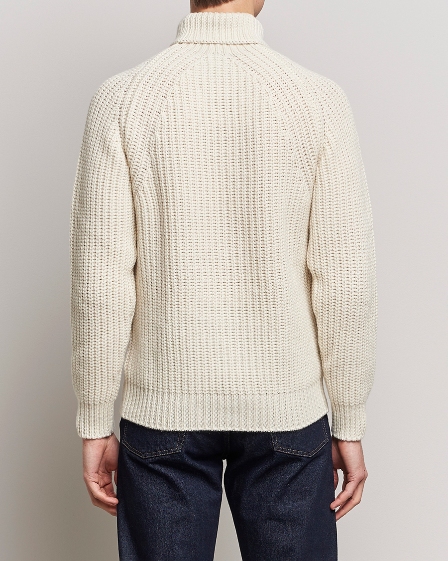 Heren | Truien | Drake's | Lambswool Heavy Submariner Roll Neck White