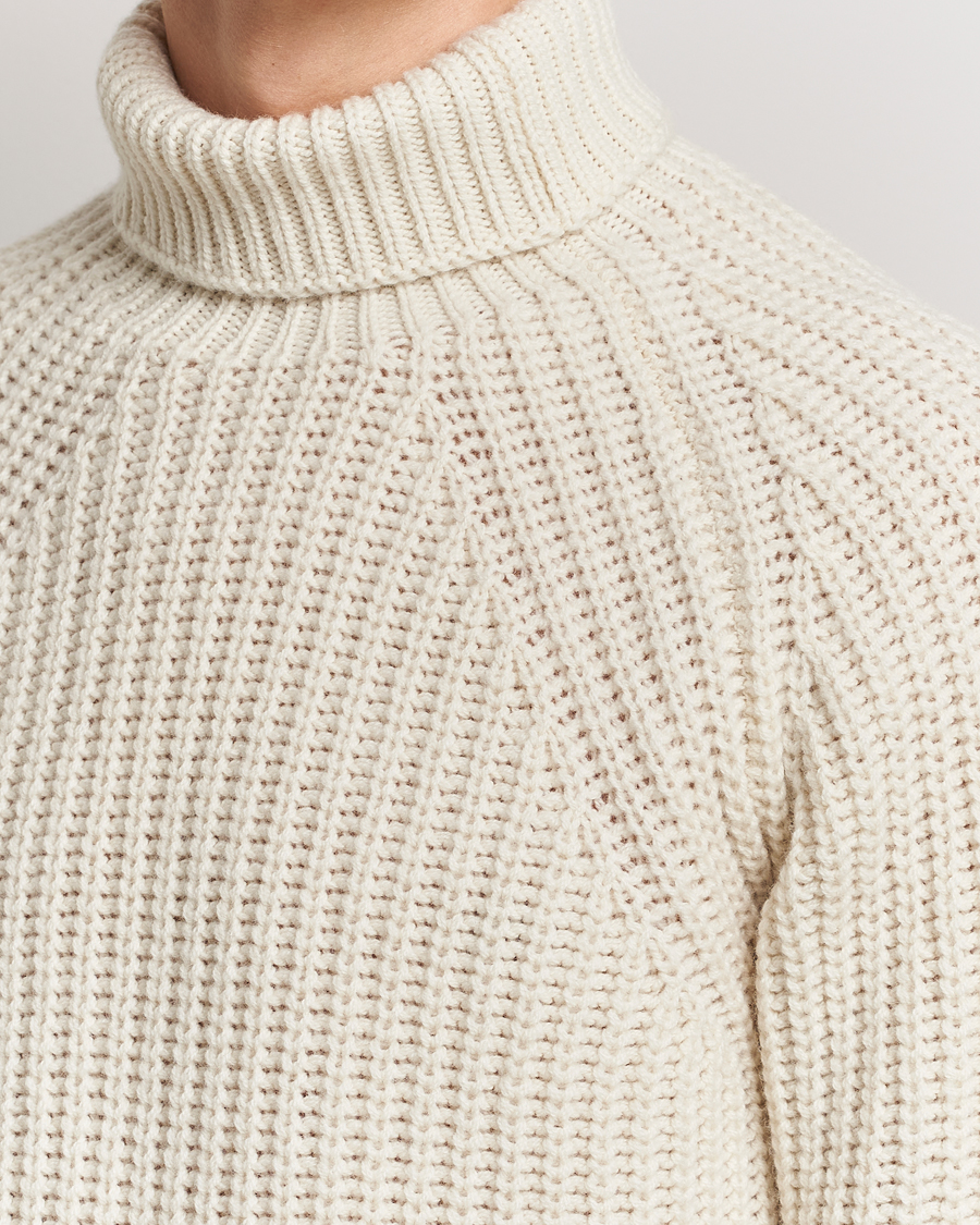 Heren | Truien | Drake's | Lambswool Heavy Submariner Roll Neck White