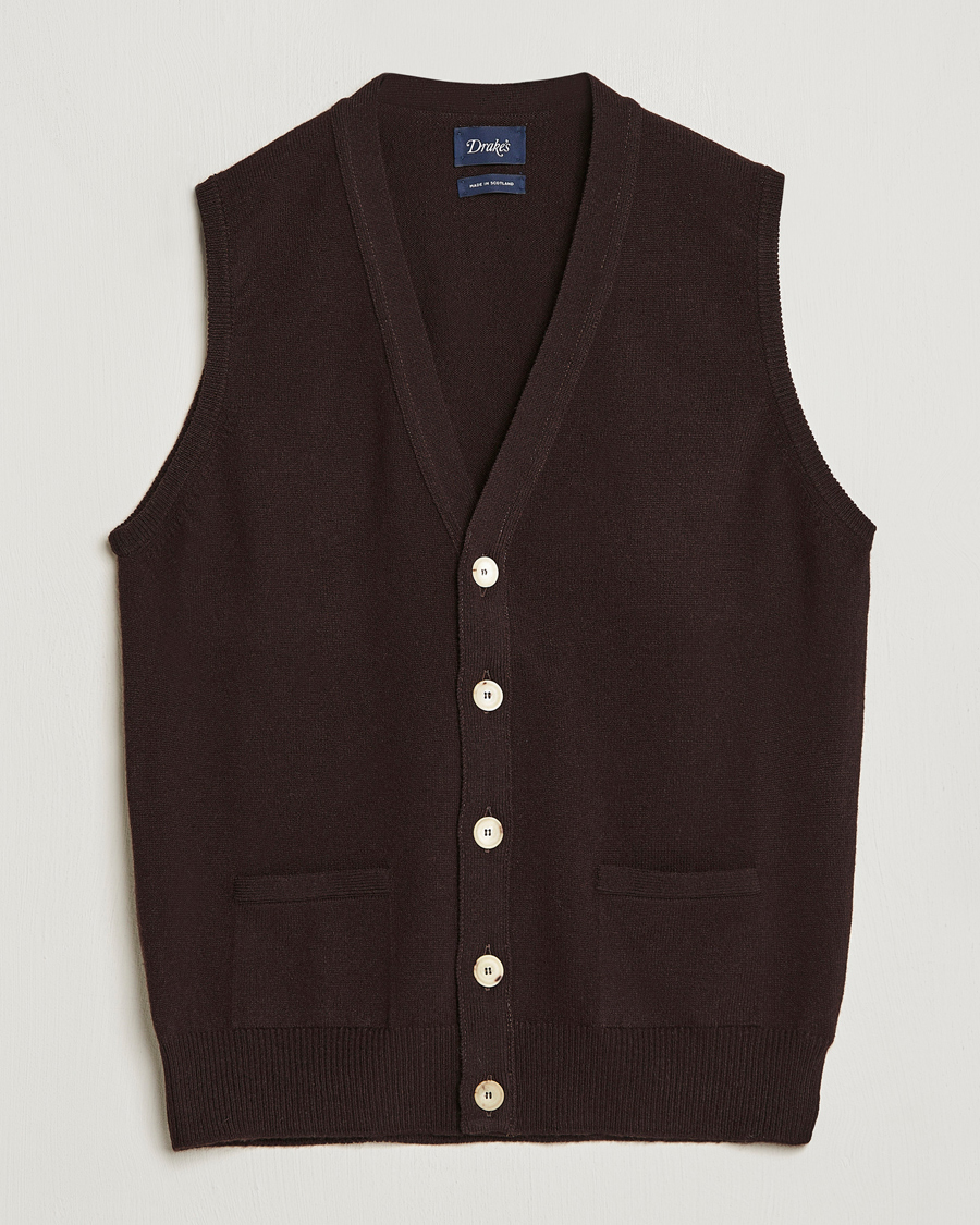 Heren | Truien | Drake's | Lambswool Vest Cardigan Brown