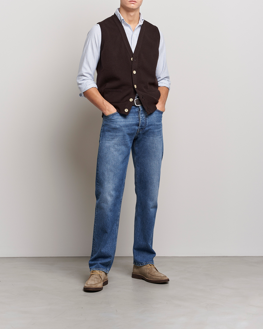 Heren | Truien | Drake's | Lambswool Vest Cardigan Brown