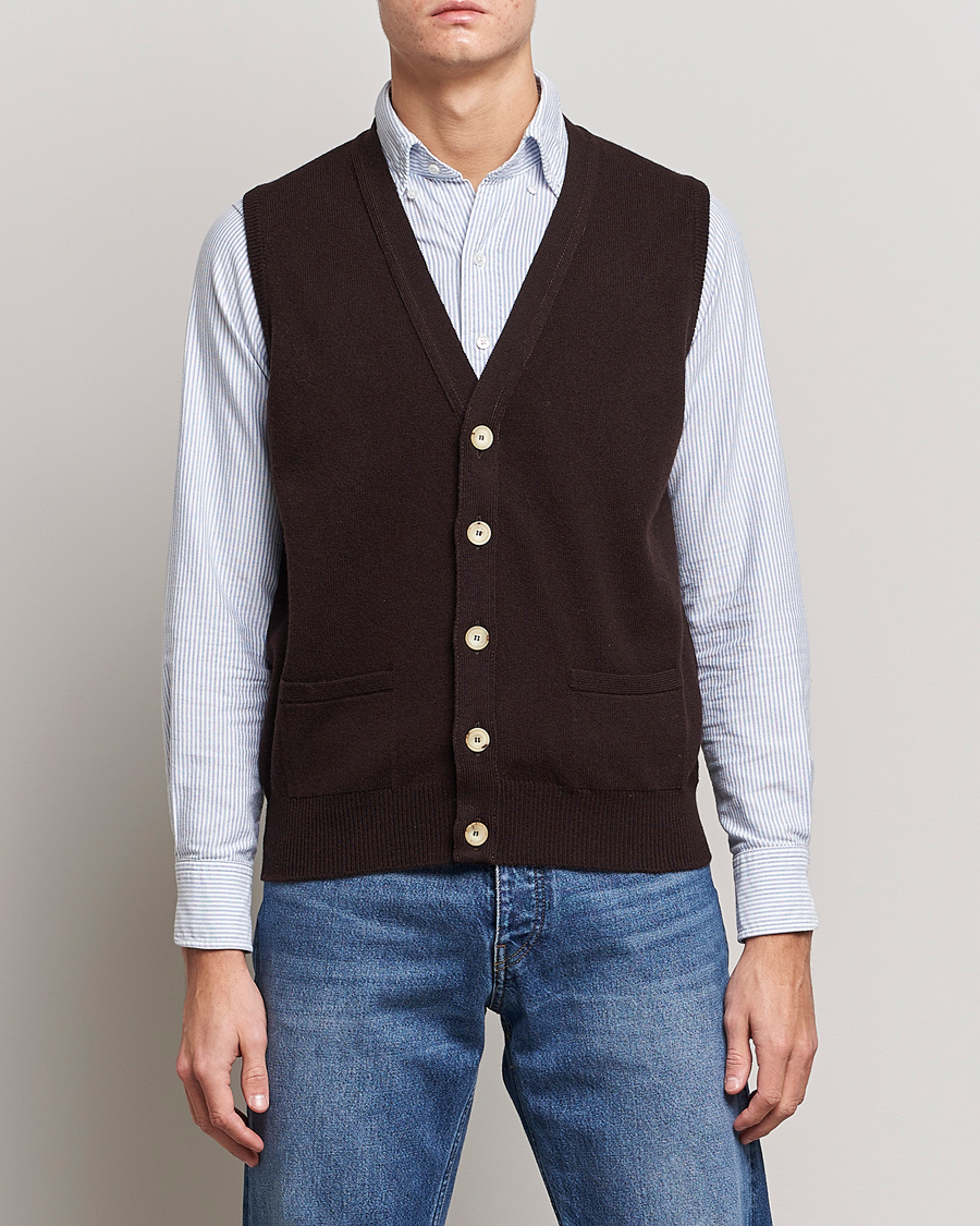 Heren | Truien | Drake's | Lambswool Vest Cardigan Brown