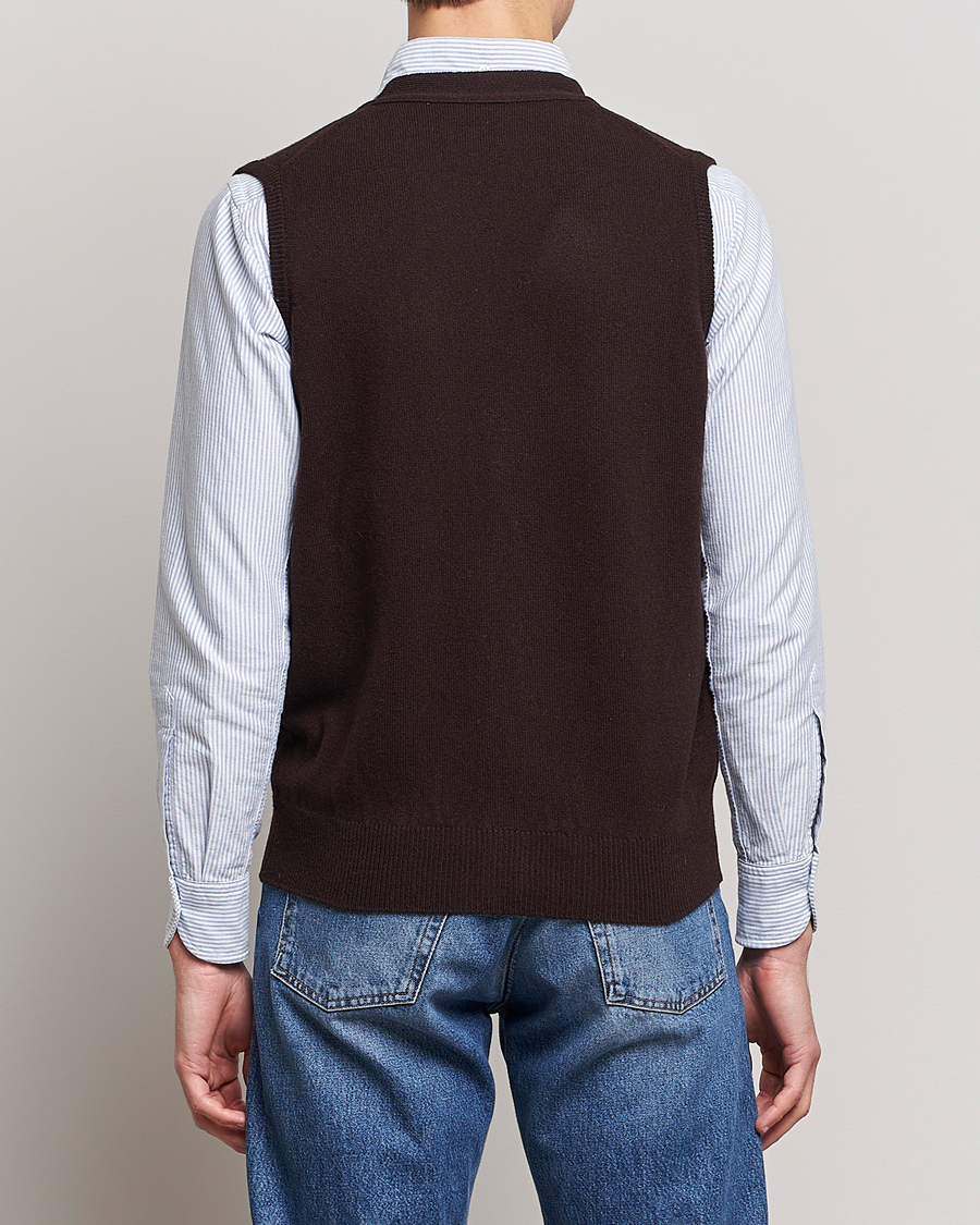 Heren | Truien | Drake's | Lambswool Vest Cardigan Brown