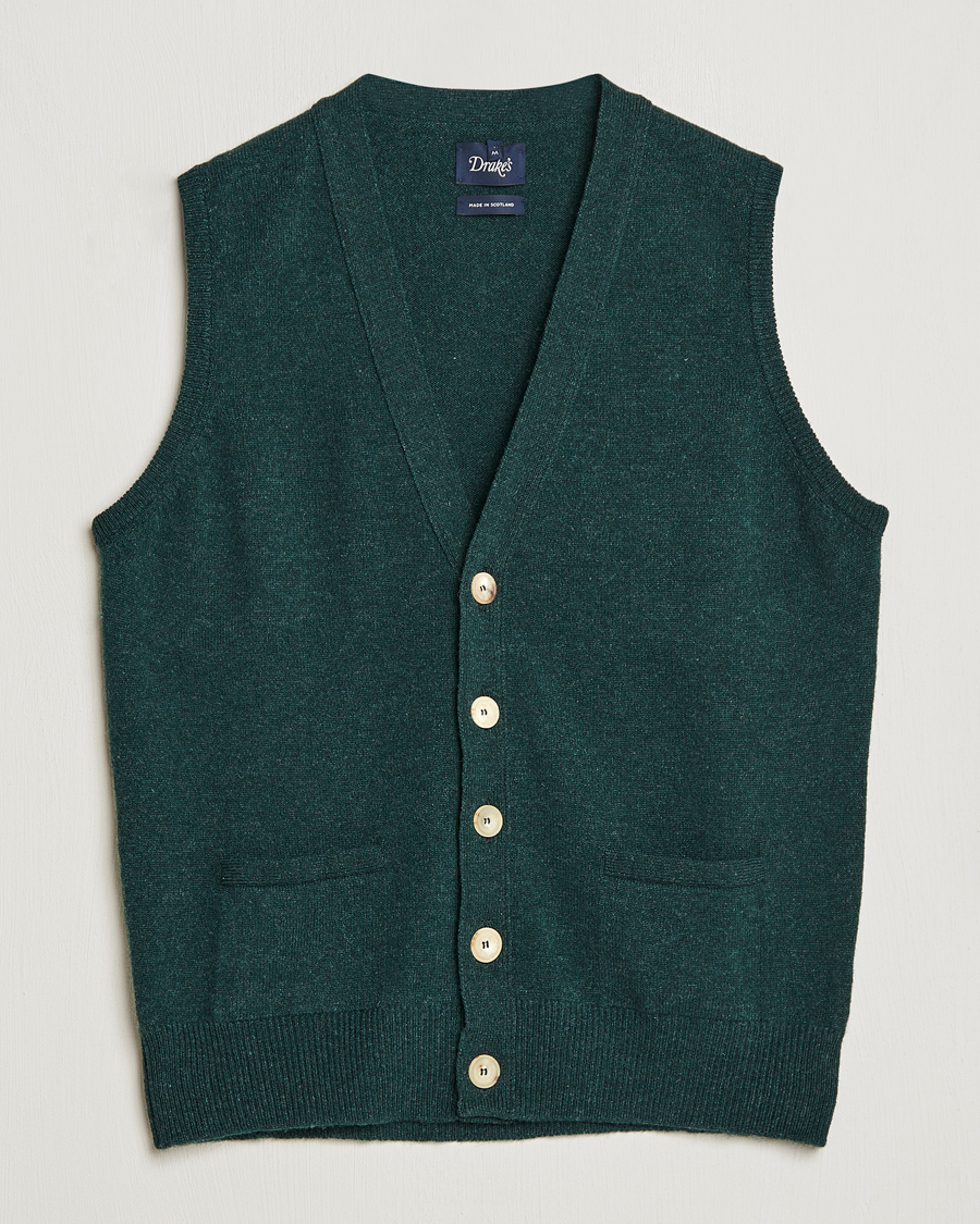 Heren | Truien | Drake's | Lambswool Vest Cardigan Green