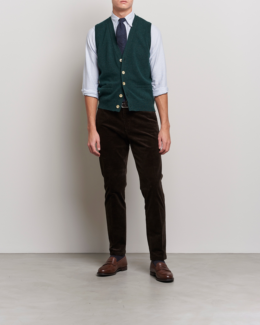 Heren | Truien | Drake's | Lambswool Vest Cardigan Green